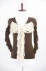 Snood Cashmere Sweater with Cream Bow (Brown)