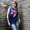 THTC Remade 'Grammarphone' Draped Top (Ladies - Navy & Light Grey)