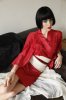 Elena Garcia Silk Cutwork Kimono Dress/Tunic (Coral Red & Deep Aubergine)