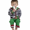 Piccalilly Organic Towelling Reversible Trousers (Navy/White with Green)