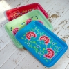 Nkuku 'Franjipani' Enamelware Floral Trays (Blue, Mint Green & Red)