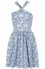 Annie Greenabelle Twist Neck Dress (Blue Smudge Floral)