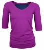 Bam Bamboo Elbow Sleeve V-Neck Top (Magenta/Navy)