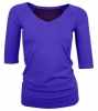 Bam Bamboo Elbow Sleeve V-Neck Top (Blueberry)