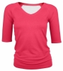 Bam Bamboo Elbow Sleeve V-Neck Top (Coral/White)