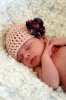 Daisy Dumpling Organic Baby Beanie with 'Fruit Coulis' Flower - Pale Peach
